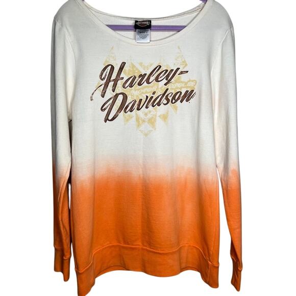 Harley Davidson Women's Las Vegas Nevada Orange and White Ombre Crewneck Medium - Picture 1 of 5